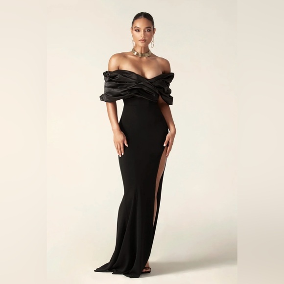 ALIEVA PRESLEY CREPE RUFFLE SHOULDER GOWN DRESS - Picture 4 of 9